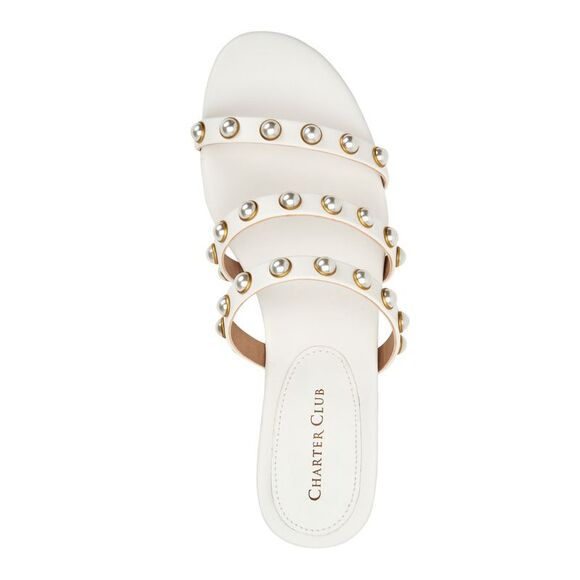 CHARTER CLUB Womens White Imitation Pearls Soraya Almond Slip On Sandals 11 M - Picture 3 of 4